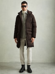 Reiss Brown Stratus Quilted Hooded Puffer Coat - Image 1 of 6