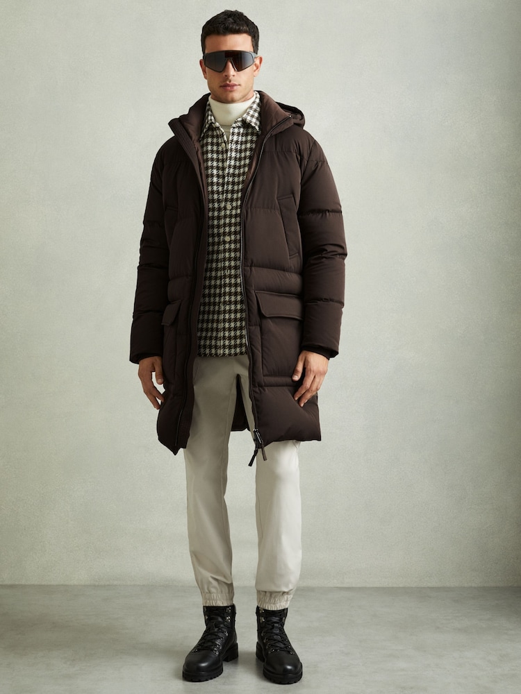 Reiss Brown Stratus Quilted Hooded Puffer Coat - Image 1 of 6