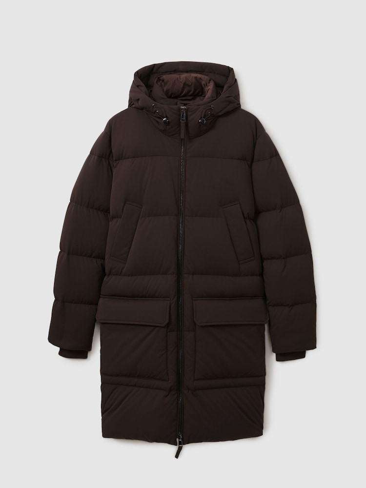 Reiss Brown Stratus Quilted Hooded Puffer Coat - Image 2 of 6