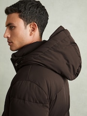 Reiss Brown Stratus Quilted Hooded Puffer Coat - Image 4 of 6