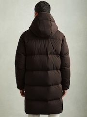 Reiss Brown Stratus Quilted Hooded Puffer Coat - Image 5 of 6