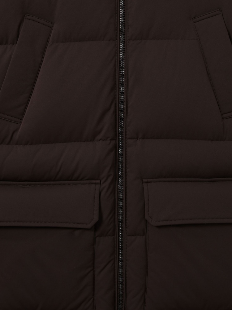 Reiss Brown Stratus Quilted Hooded Puffer Coat - Image 6 of 6