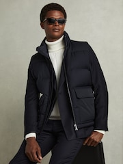 Reiss Navy Dante Patch Pocket Quilted Gilet - Image 1 of 6