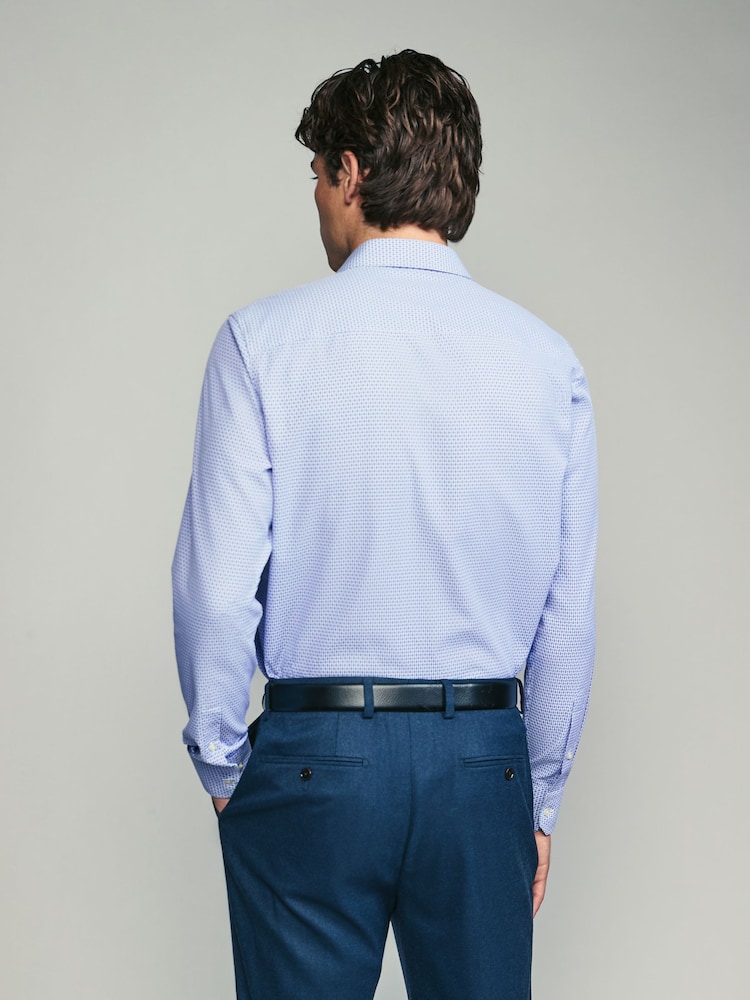 Blue Regular Fit Long Sleeve Single Cuff Textured Shirt - Image 2 of 7
