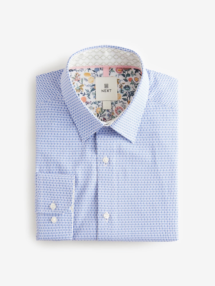 Blue Regular Fit Long Sleeve SIngle Cuff Cotton Rich Trimmed Textured Shirt - Image 5 of 7
