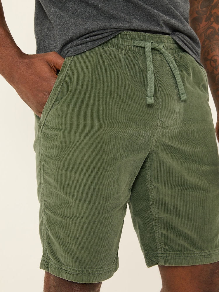 FatFace Seaton Khaki Green Pull On Cord Shorts - Image 2 of 7