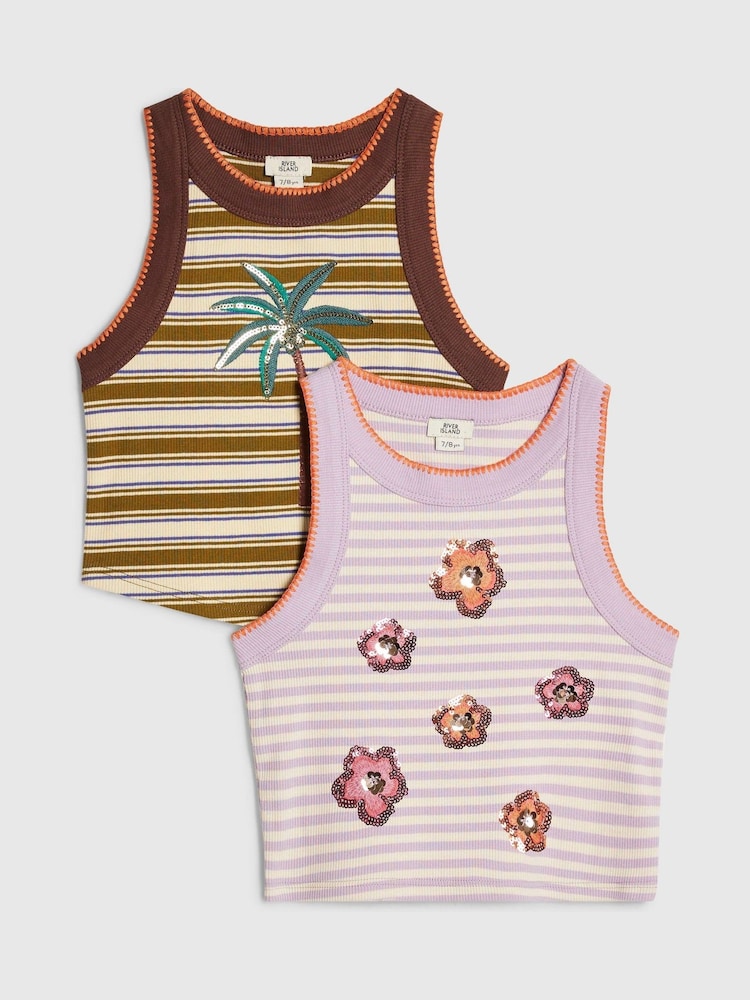 River Island Purple Stripe Tank Top 2 Pack - Image 1 of 4