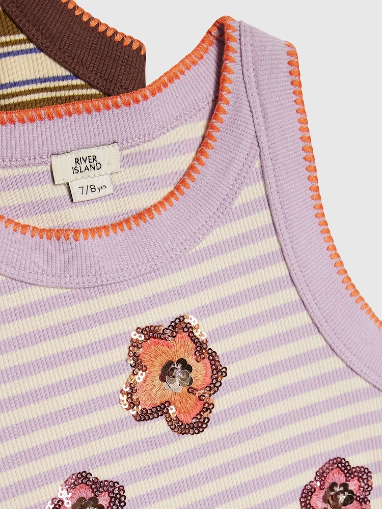 River Island Purple Stripe Tank Top 2 Pack - Image 4 of 4