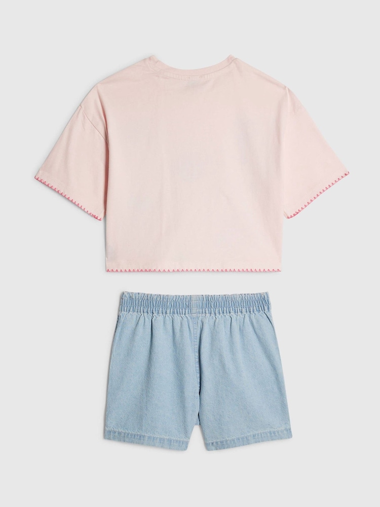River Island Blue Sealife T-Shirt & Pull On Short Set - Image 2 of 4 River Island Blue Sealife T-Shirt & Pull On Short Set - Image 2 of 4
