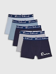 River Island Blue Script Logo 5 Pack Boxers - Image 1 of 3