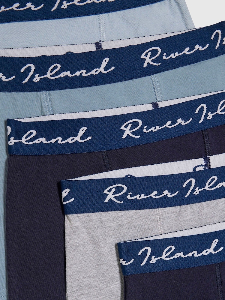 River Island Blue Script Logo 5 Pack Boxers - Image 2 of 3 River Island Blue Script Logo 5 Pack Boxers - Image 2 of 3