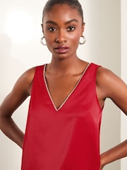 Lipsy Red V Neck Satin Trim Vest - Image 1 of 4