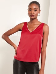 Lipsy Red V Neck Satin Trim Vest - Image 2 of 4