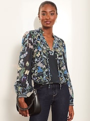 Lipsy Blue Leopard Print Long Sleeve Blouse - Image 1 of 4