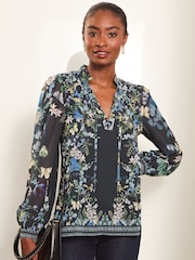 Lipsy Blue Leopard Print Long Sleeve Blouse - Image 2 of 4