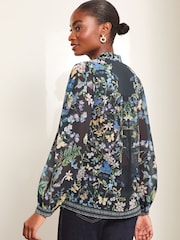 Lipsy Blue Leopard Print Long Sleeve Blouse - Image 4 of 4