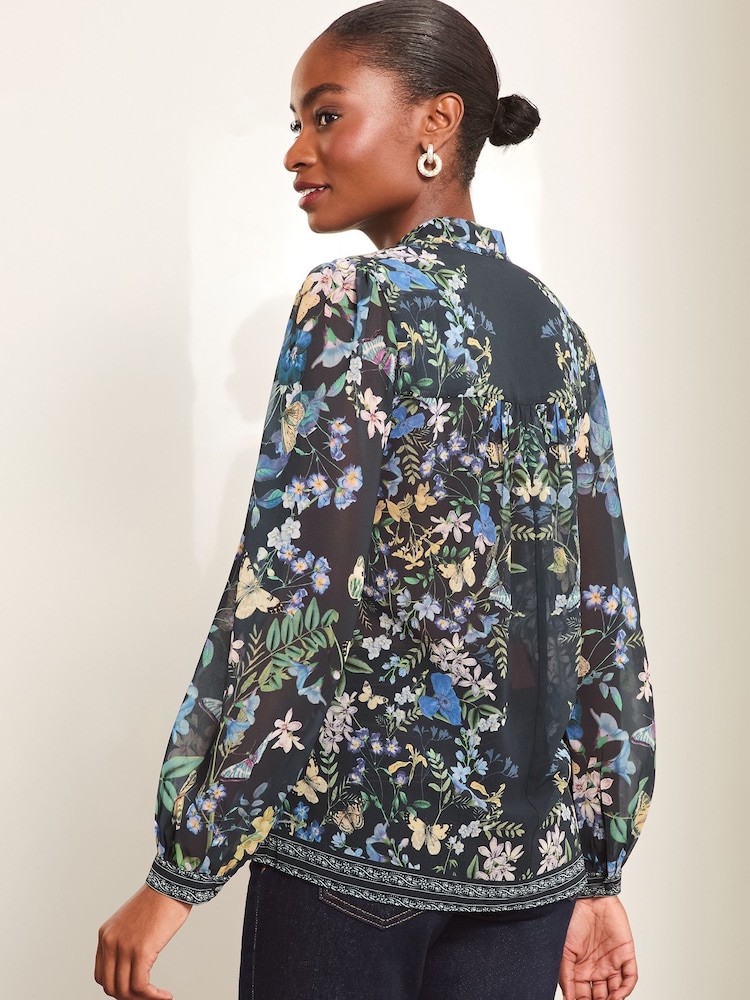 Lipsy Blue Leopard Print Long Sleeve Blouse - Image 4 of 4