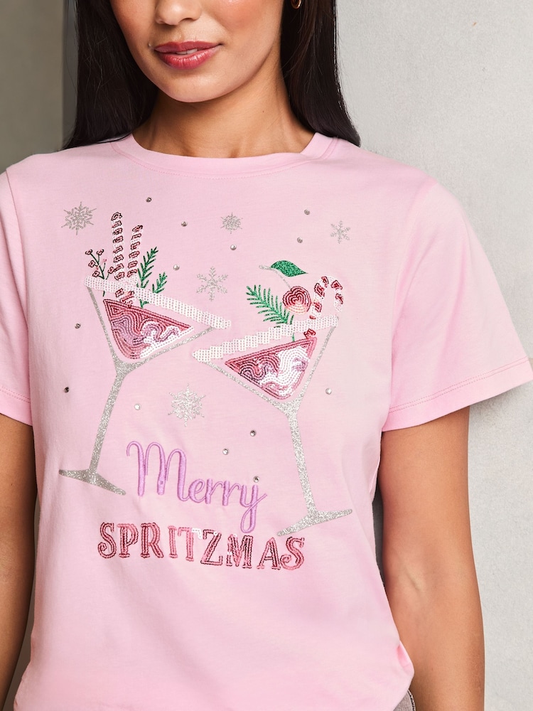 Lipsy Pink Christmas T-Shirt - Image 1 of 4