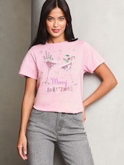 Lipsy Pink Christmas T-Shirt - Image 3 of 4