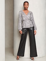 Lipsy Silver Sequin Wrap Top - Image 3 of 4