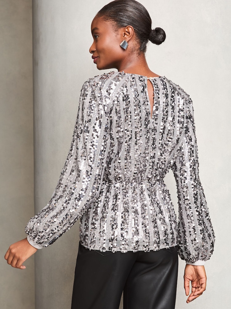 Lipsy Silver Sequin Wrap Top - Image 4 of 4