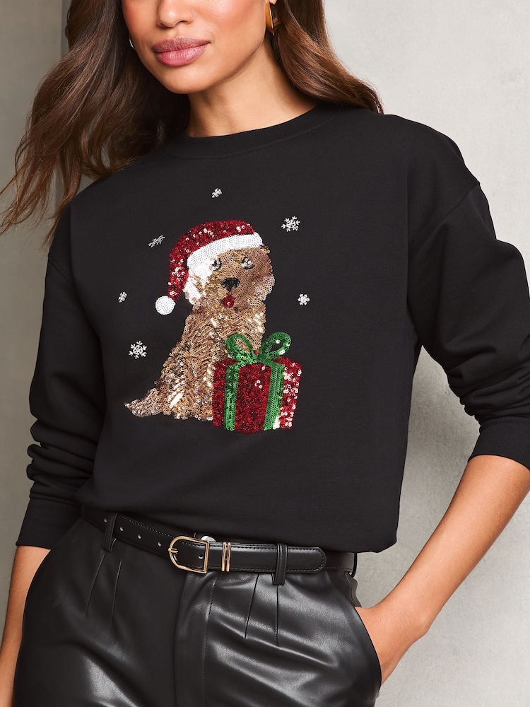Lipsy Black Christmas Sweatshirt - Image 1 of 4