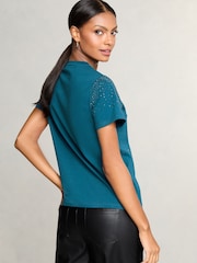 Lipsy Teal Blue Hotfix Embellished T-Shirt - Image 3 of 4