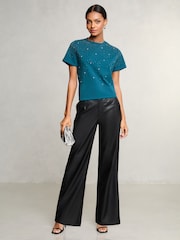 Lipsy Teal Blue Hotfix Embellished T-Shirt - Image 4 of 4