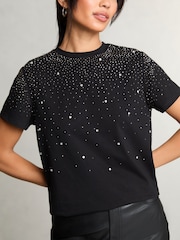 Lipsy Black Hotfix Embellished T-Shirt - Image 2 of 4