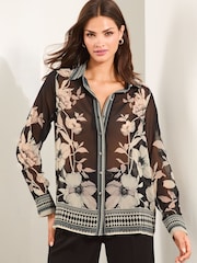Lipsy Black Chiffon Long Sleeve Button Through Blouse - Image 3 of 4