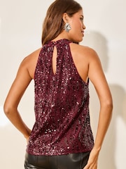 Lipsy Red Sequin Halter Top - Image 4 of 4