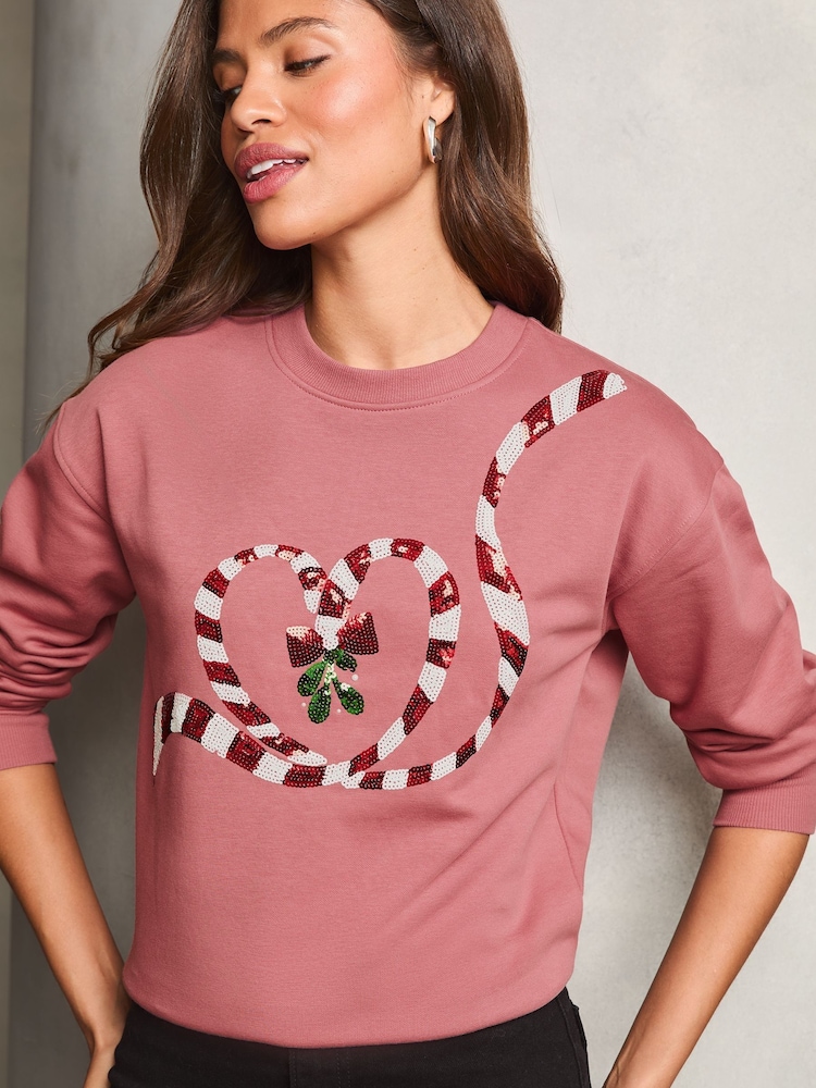 Lipsy Pink Christmas Sweatshirt - Image 1 of 4 Lipsy Pink Christmas Sweatshirt - Image 1 of 4