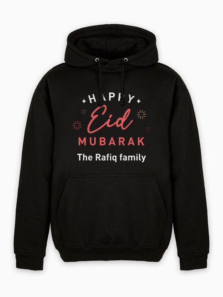 Dollymix Mens Personalised Happy Eid Black Hoodie - Image 1 of 3