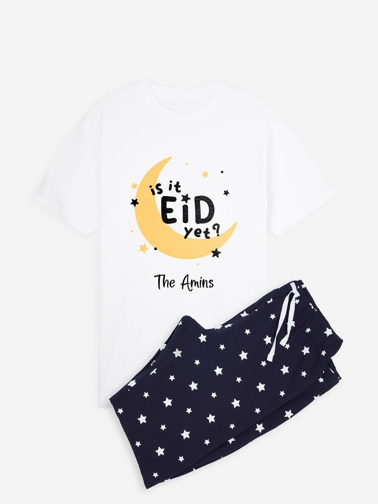 Dollymix Mens Personalised Is It Eid Yet White Pyjamas - Image 1 of 4