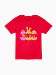 Dollymix Baby/Toddler Red 100% Cotton Personalised Cracked Easter Egg T-Shirt - Image 1 of 3