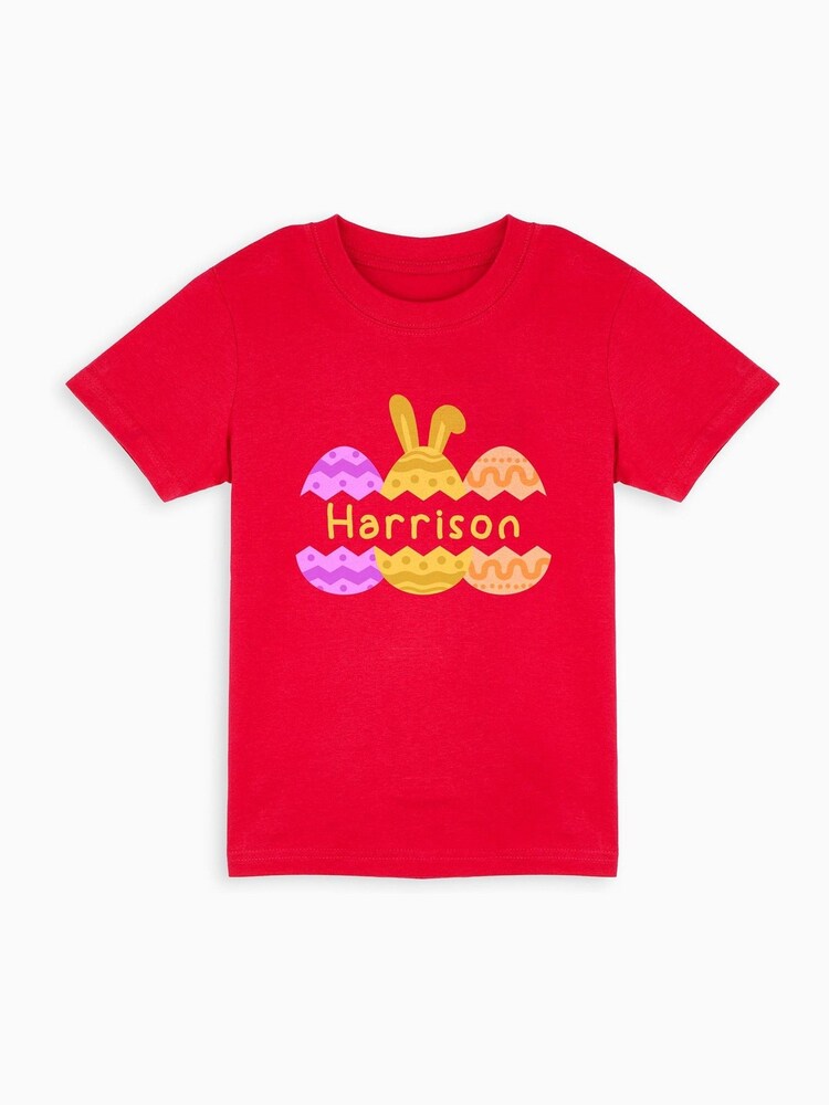 Dollymix Baby/Toddler Red 100% Cotton Personalised Cracked Easter Egg T-Shirt - Image 1 of 3