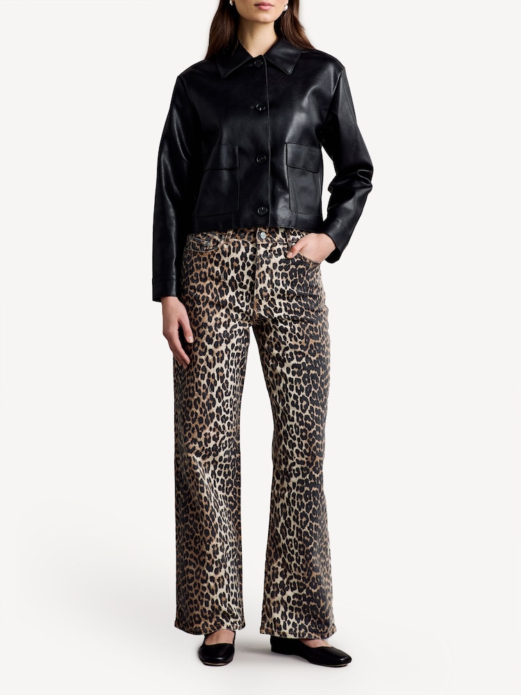 GANNI Animal Leopard Print Izey Denim Straight Jeans Seasons