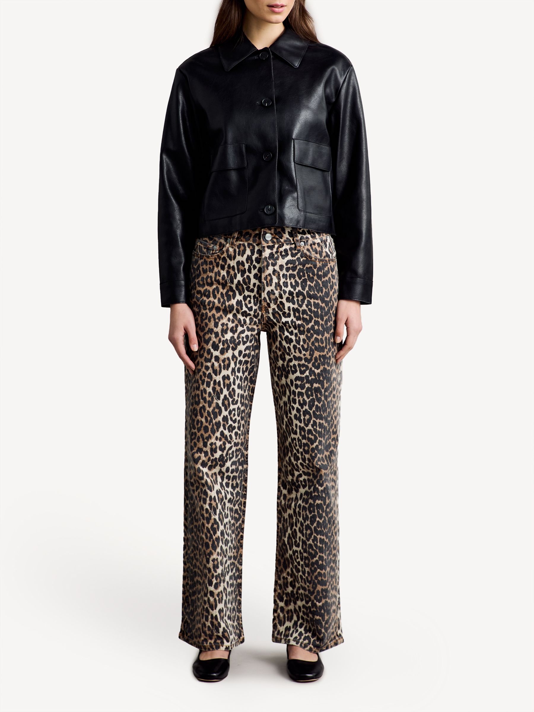 Buy GANNI Animal Leopard Print Izey Denim Straight Jeans from Next USA