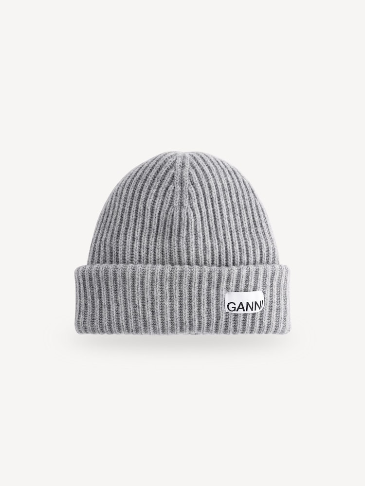 GANNI Grey Structured RIb Beanie - Image 1 of 3