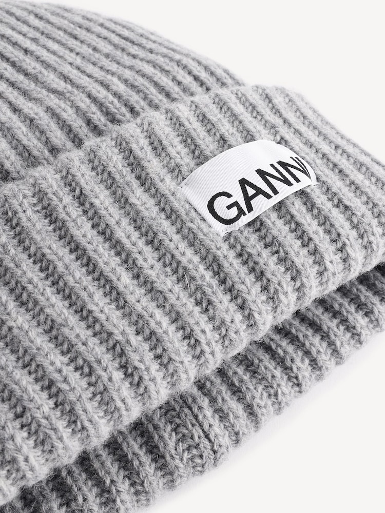 GANNI Grey Structured RIb Beanie - Image 2 of 3