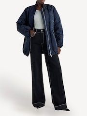 GANNI Navy Blue Botanic Jacquard Bomber Jacket - Image 5 of 9