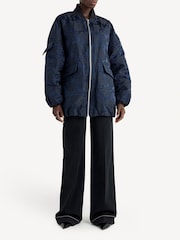 GANNI Navy Blue Botanic Jacquard Bomber Jacket - Image 6 of 9