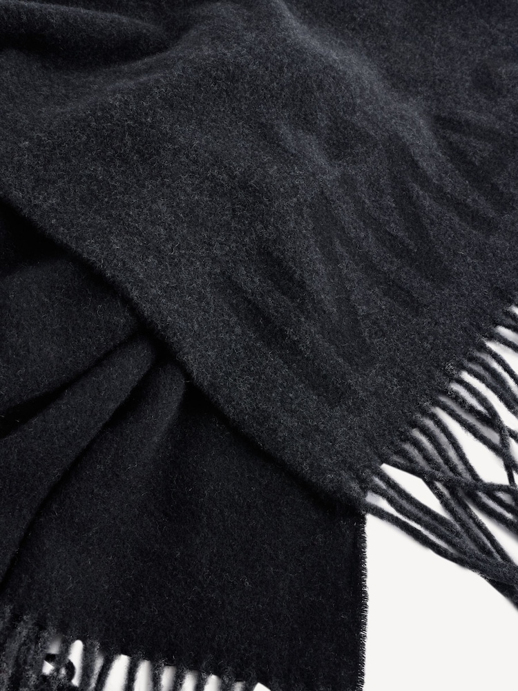 GANNI Black Fringed Wool Scarf - Image 4 of 4
