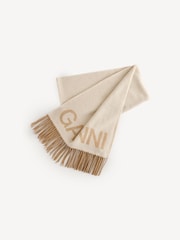 GANNI Cream Fringed Wool Scarf - Image 1 of 4
