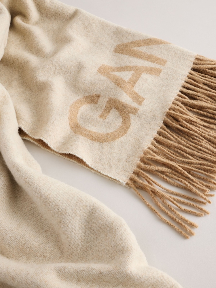 GANNI Cream Fringed Wool Scarf - Image 2 of 4 GANNI Cream Fringed Wool Scarf - Image 2 of 4