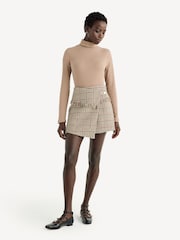 GANNI Brown Check Wool Mix Wrap Mini Skirt - Image 3 of 7