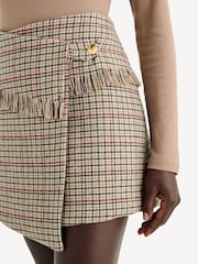 GANNI Brown Check Wool Mix Wrap Mini Skirt - Image 4 of 7