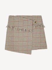GANNI Brown Check Wool Mix Wrap Mini Skirt - Image 6 of 7