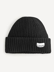 GANNI Black Structured RIb Beanie - Image 1 of 6