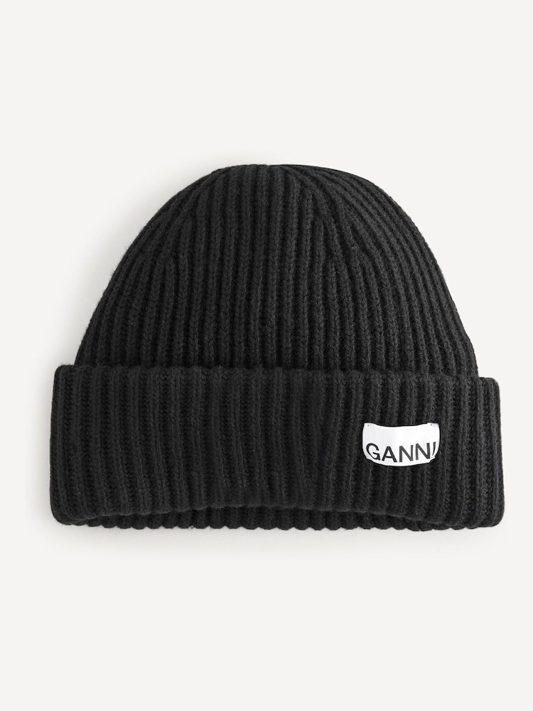 GANNI Black Structured RIb Beanie - Image 1 of 6